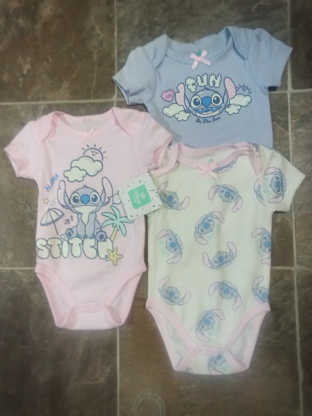 Disney Stitch Pink & Blue Baby One-Piece Bodysuit Set
